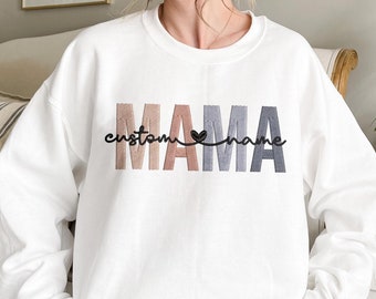 Mama Crewneck Sweatshirt - Personalized Name Option for Mother's Day Gift, Spine Hoodies, Long Sleeve Pullovers, Mom Gift