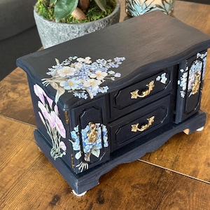 Restored Vintage Wooden Jewelry Box. Upcycled Jewelry Organizer. Hand-refinished Wood Jewelry cabinet. Unique Gift for Her.