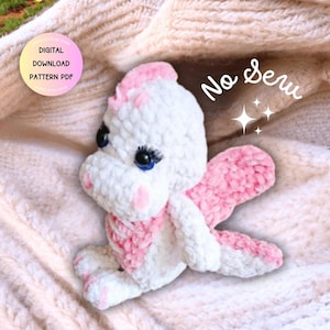 NO SEW Baby Dragon Crochet Pattern, Fantasy Amigurumi Pattern, Fourth Wing crochet, White Dragon Baby Crochet PDF, Snuggle Dragon