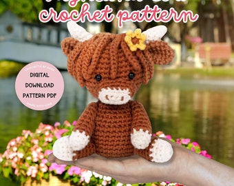 Highland Cow Crochet Pattern, Amigurumi Cow Pattern, Farm Animal Crochet Plushie, DIY Crochet Toy, Tiny Animal Crochet Handmade Gift for Her
