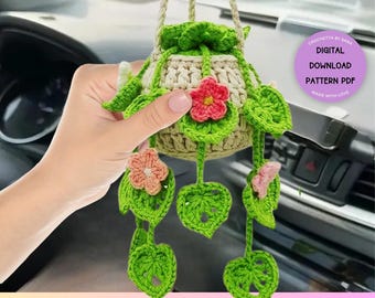 Crochet Pattern Hanging Plants Car Flower Pot Hanging Basket Crochet Hanging Plant for Home or Car Décor, Crochet Plant Basket Pattern