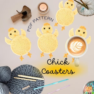 Crochet Chicken Coaster Pattern Chick Coaster Digital Download Chicken Cup Coaster Easy Chicken Crochet Pattern for DIY Crochet Home Decor