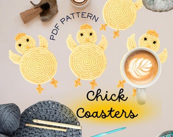 Padrão de porta-copos de frango em crochê Porta-copos para pintinhos Download digital Porta-copos para copos de frango Padrão fácil de crochê de frango para decoração de casa em crochê faça você mesmo