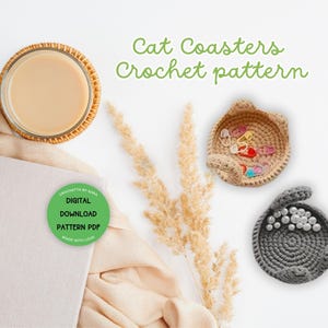 Cat Crochet Pattern Cat Coaster Animal Cat Coasters Cat Amigurumi Digital Easy PDF Crochet Pattern Fun Crochet Gift Cup Coaster Decor