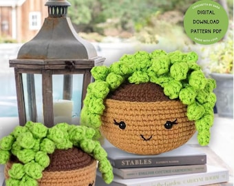String Of Pearls Crochet Pattern Amigurumi Potted Plant Pattern Crochet Succulent Flower Plant Basket Crochet Pattern Crochet HomeDecor