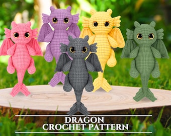Dragon Crochet Pattern Amigurumi Dragon Plushie  PDF Fantasy Amigurumi Pattern Animal Kawaii Playful Dragon Amigurumi Plushie Crochet Lover