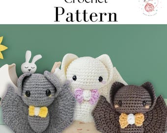 Halloween gehaakt 3-in-1 vleermuishaakpatroon gemengde kleuren vleermuis met strik Halloween vleermuis haakpatroon, Halloween amigurumi vleermuis gehaakt vleermuisdecoratie