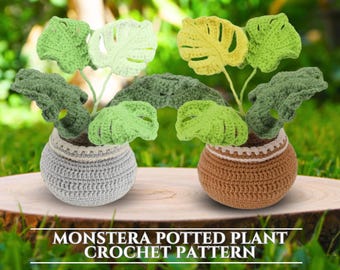 Crochet Monstera/Swiss Cheese Plant Monstera Deliciosa Pot Crochet Pattern Amigurumi Plant Pattern, Crochet Home Decor Amigurumi Succulent
