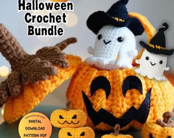 Halloween Crochet Patterns Bundle, Pumpkin Basket Pattern, Ghost