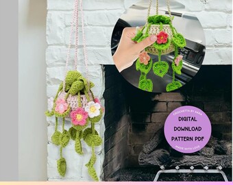Crochet Pattern Hanging Plants Car Flower Pot Hanging Basket Crochet Hanging Plant for Home or Car Décor, Crochet Plant Basket Pattern