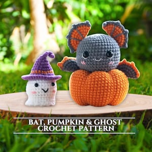 Bundle 3 in 1 Bat, Pumpkin & Ghost Crochet Pattern, Halloween Crochet,Ghost Witch Hat Pattern,Amigurumi Pumpkin Toy,Halloween Crochet Bundle