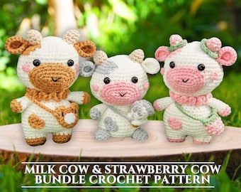 Cow Bundle Crochet Pattern PDF Milk Cow Strawberry Cow Crochet Pattern Amigurumi Toy Cow Highland Cow Pattern Plush Lovely Cow Amigurumi Cow