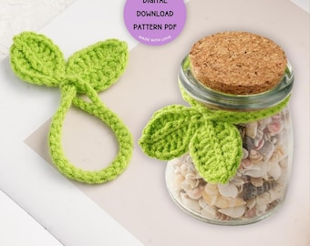Leaf Headset Crochet Pattern – Crochet Sprout Leaf Headphones Accessory, Lucky Leaf Bookmark, Keychain, Cord Holder, Jar Crochet Decor