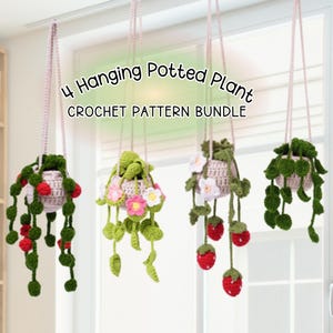 Crochet Pattern Hanging Plants Bundle Car Hanging Basket Plant, Crochet Hanging Flower Pot for Home Car Crochet Potted Plant Basket Pattern