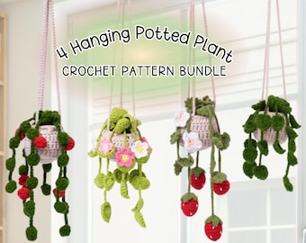 Crochet Pattern Hanging Plants Bundle Car Hanging Basket Plant, Crochet Hanging Flower Pot for Home Car Crochet Potted Plant Basket Pattern