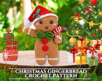 Gingerbread Crochet Pattern,Christmas Crochet Pattern,Crochet Gingerbread Pattern, Gingerbread Man,Christmas Amigurumi Ornament,Candy Cane