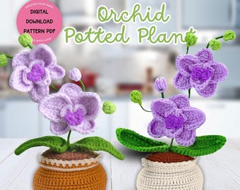 Orchid Crochet Pattern Mini Pot Amigurumi Flower Pot Crochet Home Decor Flowers Basket of Orchid DIY Flower Bouquet Designs