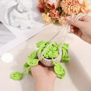 Cute Potted Plants Crochet Car Mirror Hanging Accessories Car Hanging Plant Crochet Pattern Hanging Basket Plant for Home or Car Décor