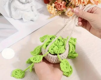 Cute Potted Plants Crochet Car Mirror Hanging Accessories Car Hanging Plant Crochet Pattern Hanging Basket Plant for Home or Car Décor