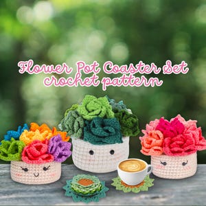 Bundle di modelli all'uncinetto, set di sottobicchieri per vasi di fiori, sottobicchieri per piante grasse, disegni per bouquet di fiori, download digitale, modello per cestino di piante per fai da te