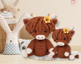 Schema mucca scozzesi all'uncinetto, schema mucca amigurumi, peluche animale fattoria all'uncinetto, PDF, idea regalo di Natale fatta a mano giocattolo all'uncinetto fai da te, regalo all'uncinetto