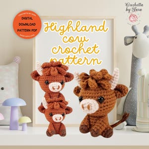 Highland Cow Crochet Pattern Amigurumi Cow Pattern Farm Animal Crochet Plushie PDF DIY Crochet Toy Christmas Handmade Gift Idea Crochet Gift