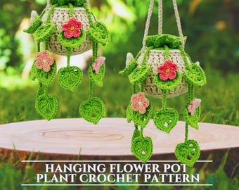 Car Hanging Flower Pot Basket Potted Plant Crochet Pattern Hanging Plants, Hanging Plant for Home or Car Décor, Crochet Plant Basket Pattern