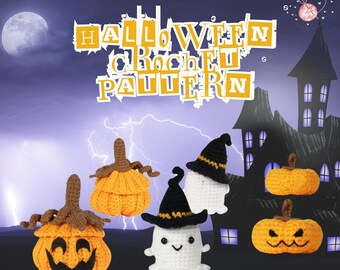 Halloween Crochet 3-in-1 Patterns Bundle Pumpkin Basket Pattern Ghost Witch Hat Pattern Amigurumi Pumpkin Toy Halloween Collection Crochet