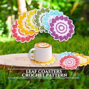 Crochet Pattern Rainbow Leaf Coaster Set Succulent Plant Coasters Monstera Leaf Crochet Pattern PDF Flower Coaster Pattern Amigurumi Leaf