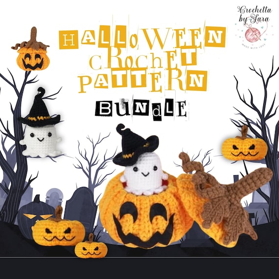Halloween Crochet Patterns Bundle, Pumpkin Basket Pattern, Ghost