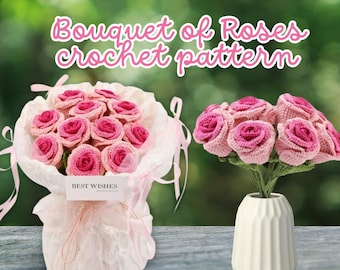 Rose Crochet Pattern  Flower Bouquet DIY Crochet Pattern PDF Rose Amigurumi Flower Decorate Crochet Bouquet Flower Patterns Wedding Flowers