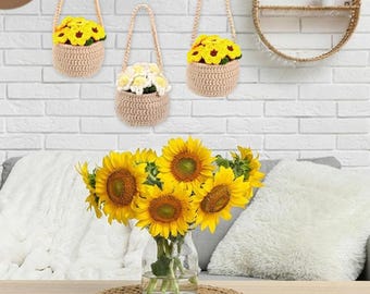 Crochet Pattern Hanging Plants Car Hanging Basket Plant Flower Pot Crochet Hanging Plant for Home or Car Decor Crochet Daisy Flower Plant