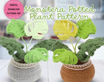 Crochet Monstera/Swiss Cheese Plant Monstera Deliciosa Pot Crochet Pattern Amigurumi Plant Pattern, Crochet Home Decor Amigurumi Succulent
