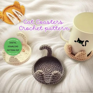 Cat Crochet Pattern Cat Coaster Animal Cat Coasters Cat Amigurumi Digital Easy PDF Crochet Pattern Fun Crochet Gift Cup Coaster Decor