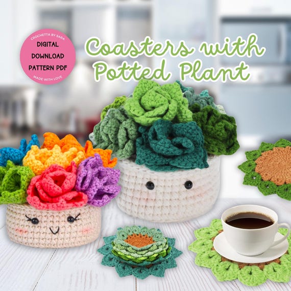 Crochet Flower Coaster Set - 8 Pcs With Storage Basket, Handmade Soft Drink Coasters For Home & Bar