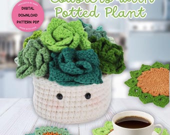 Succulent Coaster Crochet Pattern Flower Pot Coaster Set Succulent Plant Coasters Flower Pot Designs Digital Download Plant Basket Pattern