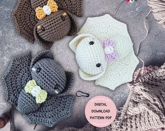 Bat Halloween Crochet Bat Amigurumi Stuffed Animal,Plushie Color Bat with Bow Bat Decor Plush Pattern Crochet Wing Halloween Crochet Pattern