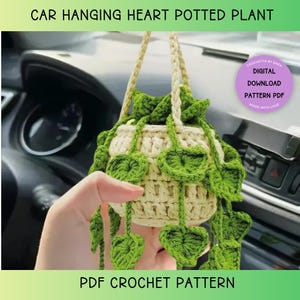Car Hanging Pattern Crochet Hanging Plants, Hanging Heart Leaves Potted Plant for Home or Car Décor Crochet Plant Basket Crochet Heart Plant