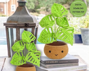 Crochet Monstera Pattern Swiss Cheese Plant Monstera Leaf Potted Plant Digital Download Allocasia Monstera Crochet Flower Pot Plant Pattern