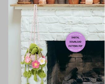 Crochet Pattern Hanging Plants Car Flower Pot Hanging Basket Crochet Hanging Plant for Home or Car Décor, Crochet Plant Basket Pattern