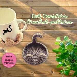 Cat Crochet Pattern Cat Coaster Animal Cat Coasters Cat Amigurumi Digital Download Easy PDF Crochet Pattern Fun Crochet Gift