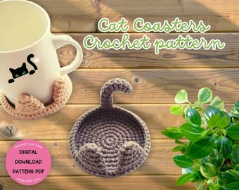 Cat Crochet Pattern Cat Coaster Animal Cat Coasters Cat Amigurumi Digital Download Easy PDF Crochet Pattern Fun Crochet Gift