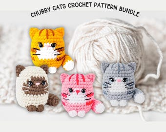 4 in 1 mollige katten haakpatroonbundel Schattige kattenknuffelspatroon Kattenbroodje Kattenbrood Amigurumi-haakpatroonbundel gehaakte kat