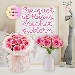 Crochet Wedding Bouquet Pattern Rose Bouquet Crochet Pattern, Crochet Flower Bouquet Patterns, Crochet Flower Patterns Amigurumi Roses