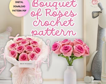 Rose Bouquet Crochet Pattern PDF, Amigurumi Flower Bouquet Crochet Pattern Flower Decorate Crochet Bouquet Flower Patterns Wedding Flowers