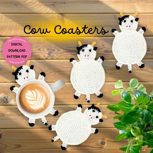 Cow Coasters Crochet Pattern Moo-Moo Cow Potholder Coaster Set Digital Download Pattern for DIY Cow Amigurumi Farmhouse-style Home Décor
