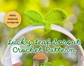 Leaf Headset Crochet Pattern – Crochet Sprout Leaf Headphones Accessory, Lucky Leaf Bookmark, Keychain, Cord Holder, Jar Crochet Decor