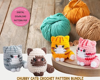 4 in 1 Chubby Cats Crochet Pattern Bundle  Crochet Kitten Cute Cat Plushies Pattern Cat Bun Cat Loaf Amigurumi Crochet Pattern Bundle Cat