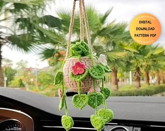 Crochet Pattern Hanging Plants Car Flower Pot Hanging Basket Crochet Hanging Plant for Home or Car Décor, Crochet Plant Basket Pattern