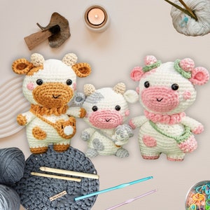 3in1 Kuh Häkelanleitung Bundle PDF, Milchkuh, Erdbeerkuh Häkelmilchkuh Muster, Amigurumi Spielzeug, Kuh Plüschtier, Schöne Kuh, Amigurumi Kuh